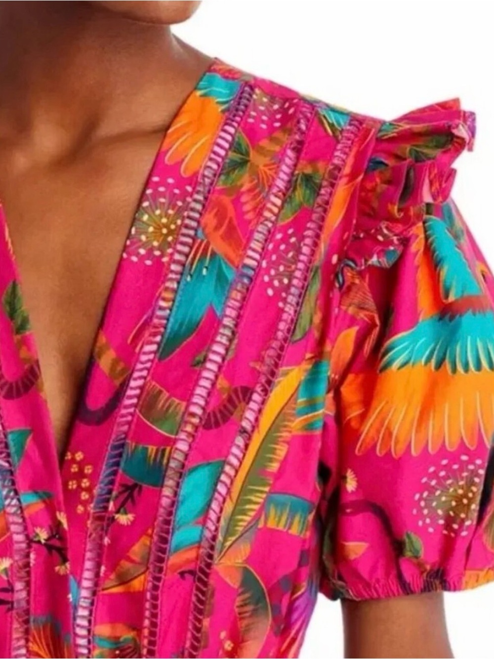 Farm Rio Pink Macaw Party Organic Cotton Romper Size L Excellent Condition View 3